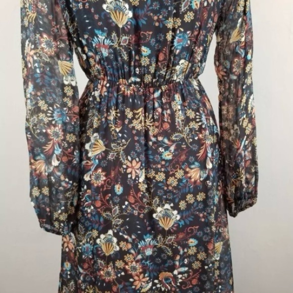 ELENA BALDI Italy Silk Blend Floral V-neck Long Sleeve Hi Low Hem Dress Size Med - Picture 2 of 12